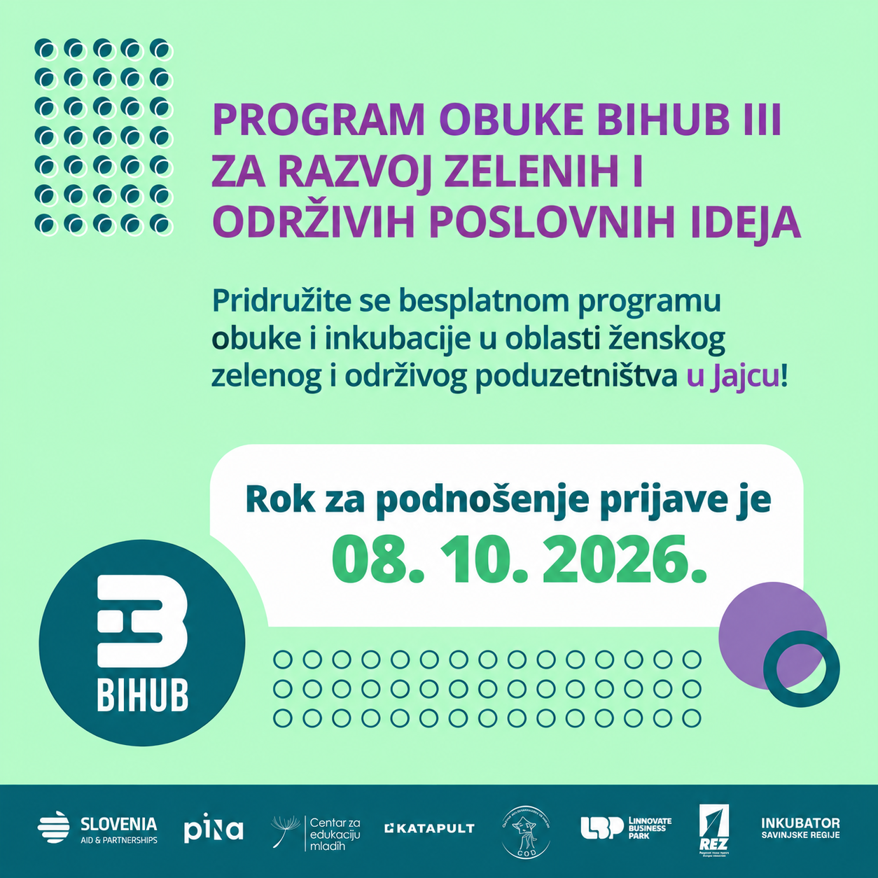 You are currently viewing JAVNI POZIV ZA UKLJUČENJE U PROGRAM OBUKE I INKUBACIJE U OBLASTI ŽENSKOG ZELENOG I ODRŽIVOG PODUZETNIŠTVA<gwmw style="display:none;"></gwmw>